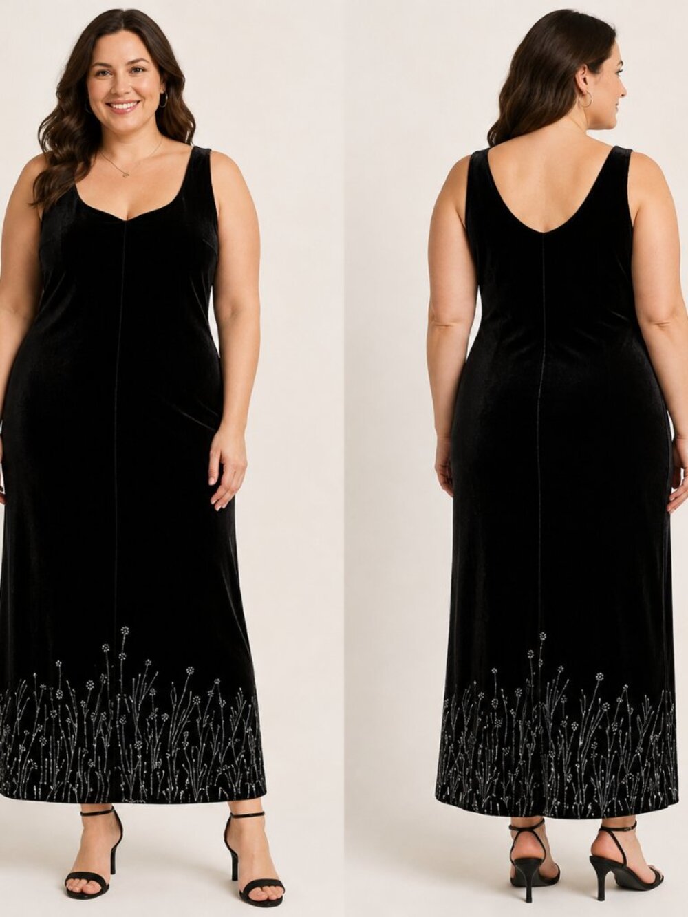 Premiere Collection Black Velvet Floral Embellished Dress